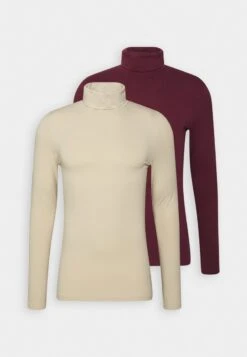 Pier One 2 PACK - Langarmshirt - Beige/bordeaux -Bekleidungsgeschäft 083e6d68bc49437384fd817889cdca43