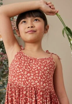 Next TIERED STRAPPY STANDARD - Freizeitkleid - Orange Ditsy