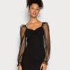 Even&Odd LONG PUFF SLEEVES RUSHING BODYCON DRESS - Cocktailkleid/festliches Kleid - Black